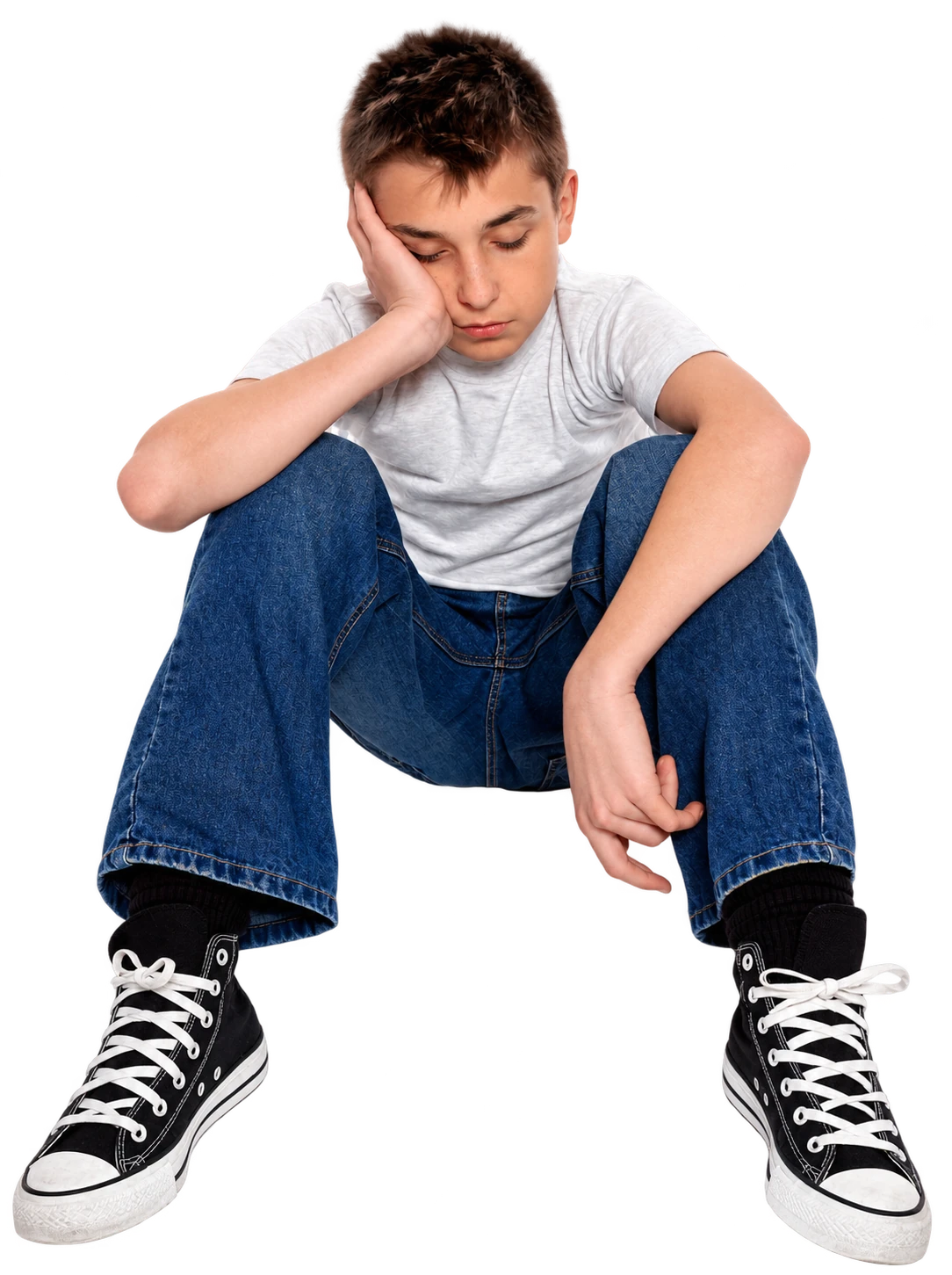 A seated young person